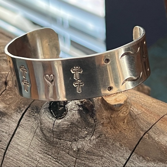 Vintage Sterling Silver Hand Stamped Cuff Bracelet - Picture 6 of 7